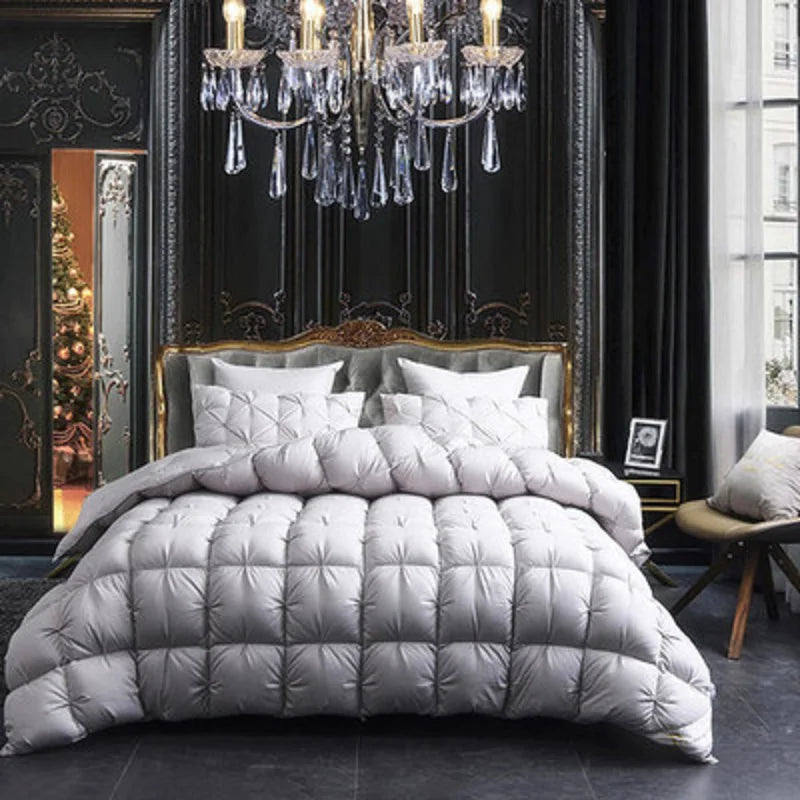 3D Luxury Quilted Goose Down Duvet – 100% High-Rank Winter Comforter, Thick Solid Color Blanket for King, Queen & Full Size Beds