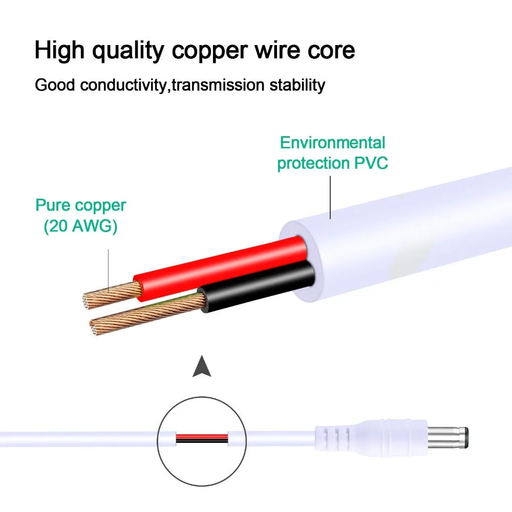 DC 12V Power Adapter Extension Cable – 5.5*2.1mm Male to Female Cord for CCTV Camera & Router, 1M to 10M Lengths