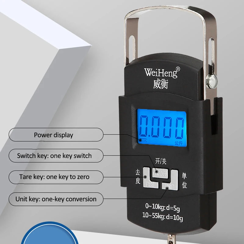 55kg USB Charging Electronic Digital Hanging Hook Travel Scale - Double Precision Luggage Weight Balance for Fishing & Travel