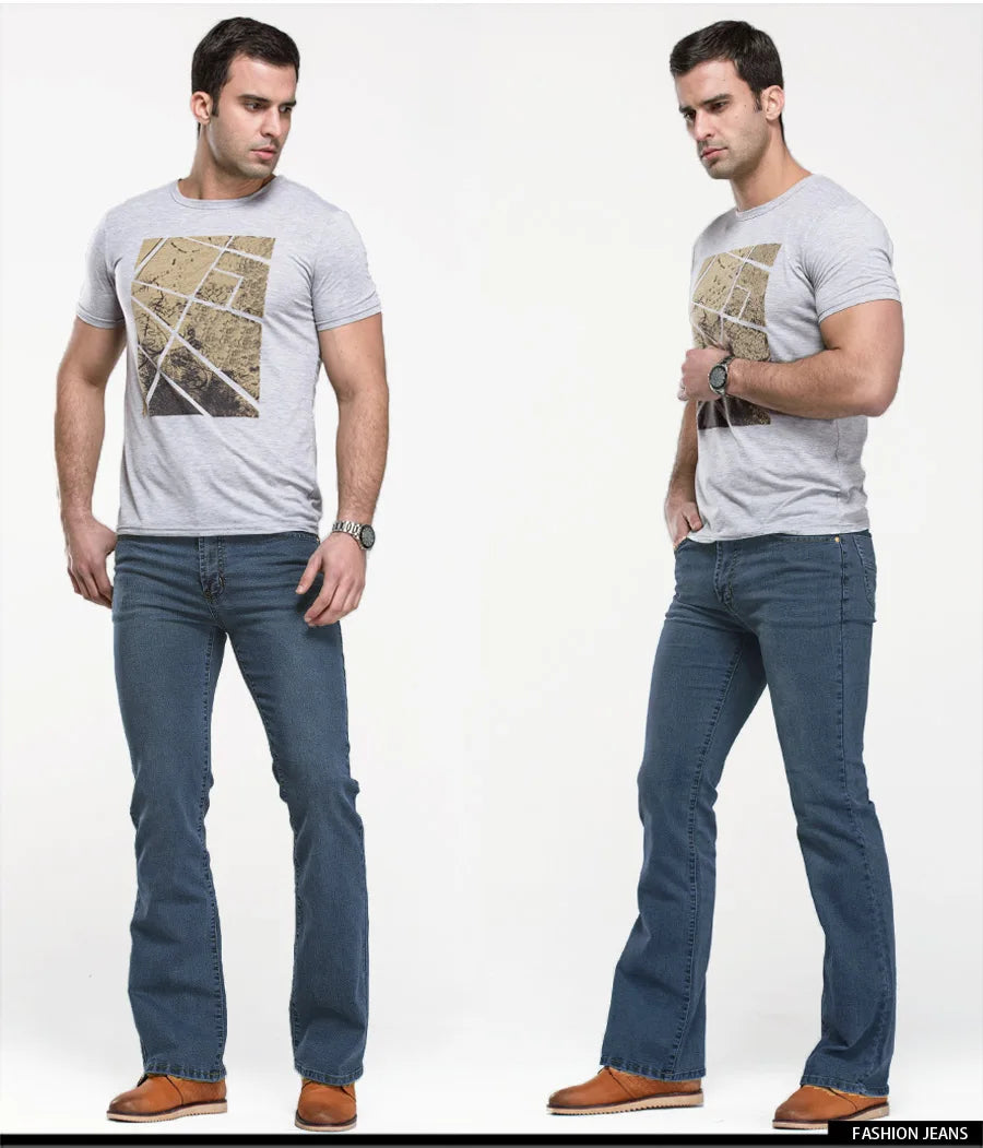 Men’s Bootcut Jeans — Slim Fit Stretch Denim Pants Slightly Flared Classic Designer Trousers Blue Black