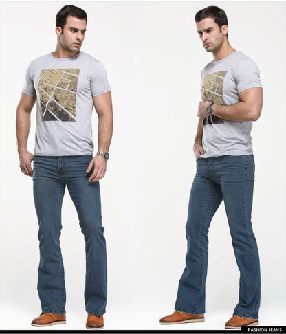 Men’s Bootcut Jeans — Slim Fit Stretch Denim Pants Slightly Flared Classic Designer Trousers Blue Black