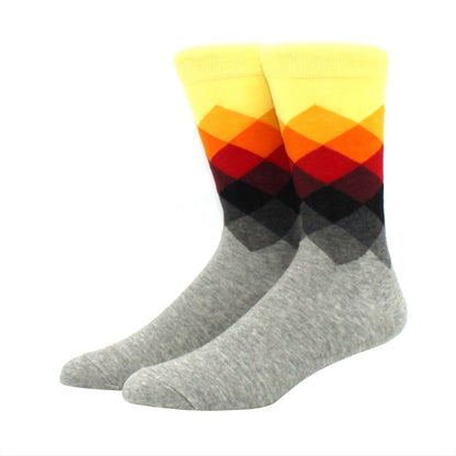 Men’s Funny Argyle Diamond Pattern Cotton Socks – Large Size 3D Geometric Crew Tube Socks, Combed Cotton Casual Novelty Socks