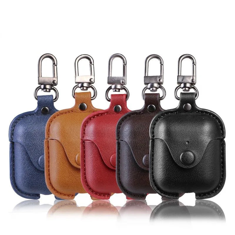 Luxury PU Leather Bluetooth Earphone Case – Protective Cover for Apple AirPods 1, 2, 3 with Charging Box & Hooks