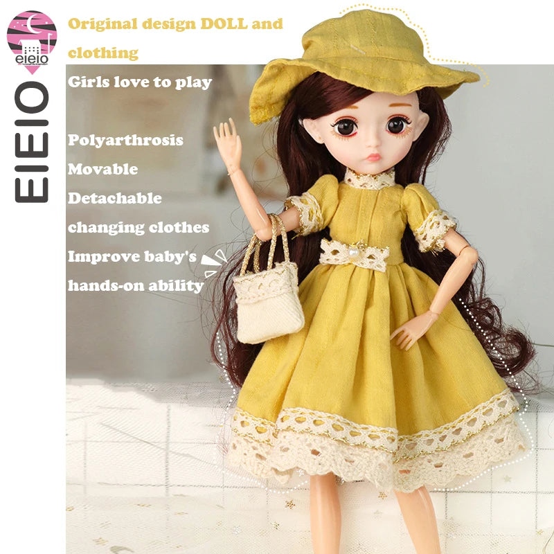 Slim 26cm BJD Doll for Girls – 13 Movable Joints with Princess Outfit, Blue Eyes & Eyelash Accessories