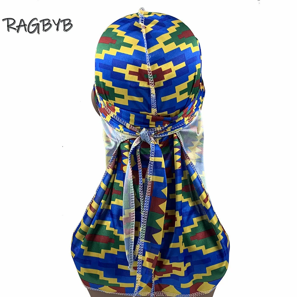 Unisex Ankara Silk Durag - Long Tail Silky Wave Cap Head Scarf for Men & Women
