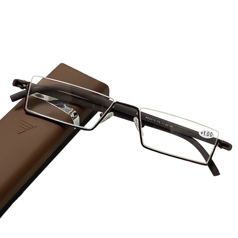 May Flower Anti-Blue Light Reading Glasses – Men’s Half-Frame TR90 Prescription Eyewear +1.75 with Case