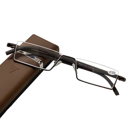 May Flower Anti-Blue Light Reading Glasses – Men’s Half-Frame TR90 Prescription Eyewear +1.75 with Case
