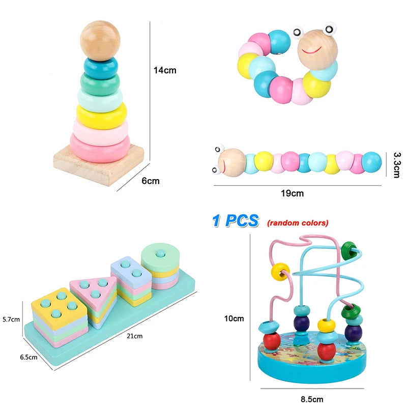 Hot Kids Montessori Wooden Toys – Macaron Blocks Learning Set, Baby Music Rattles & Colorful Educational Blocks