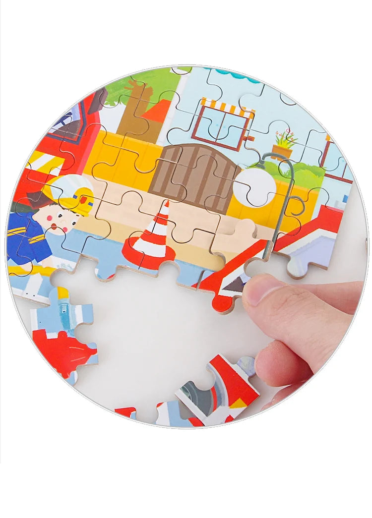 60PCS Wooden Puzzle Toys – Cartoon Vehicle & Animal Jigsaw for Kids’ Learning & Educational Play