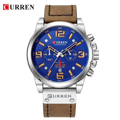 CURREN Men's Luxury Waterproof Sport Watch – Chronograph Quartz Military Wristwatch with Genuine Leather Strap