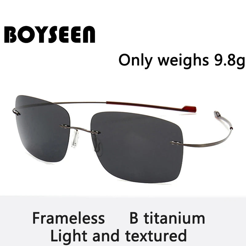 2025 New Cool 100% Pure Titanium Rimless Sunglasses – Polarized Grey Lenses, Super Thin, UV400 Protection, Oculos De Sol