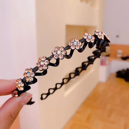 Rhinestone Pearl Flower Hairband - Non-Slip Elastic Headband for Women & Girls