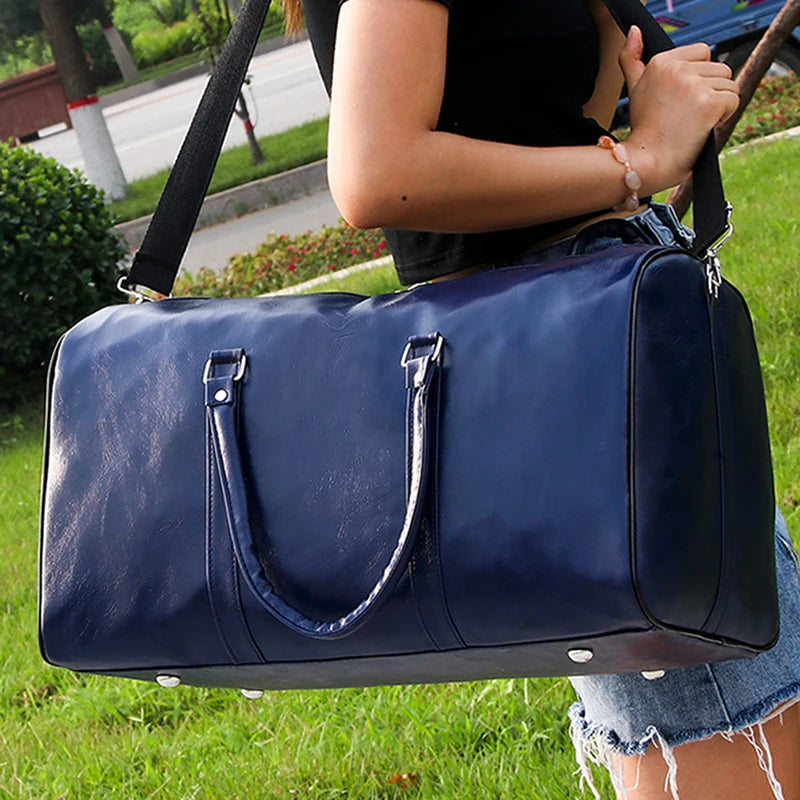 Leather Travel Duffle Bag – Large Fitness & Luggage Shoulder Bag for Men, Black PU Fashion Zipper Handbag