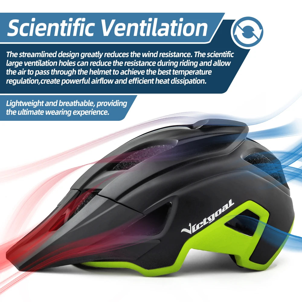 VICTGOAL LED Bike Helmet – Rechargeable Men’s Cycling Helmet with Sun Goggle Visor & Sunglasses Shield for Road & MTB Cycling