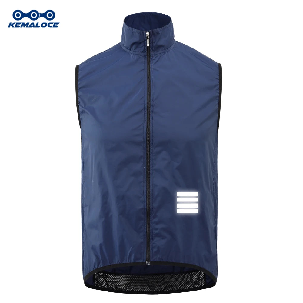 KEMALOCE 2023 Cycling Vest - Navy Blue Windproof Sleeveless Bicycle Gilet, Lightweight MTB Sports Wind Vest for Men