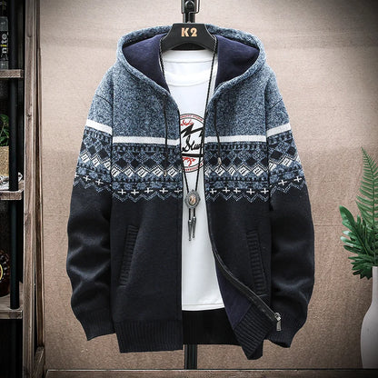 Men's Winter Plaid Hooded Cardigan – Warm Wool Fleece Zipper Jacket Knit Sweater Coat
