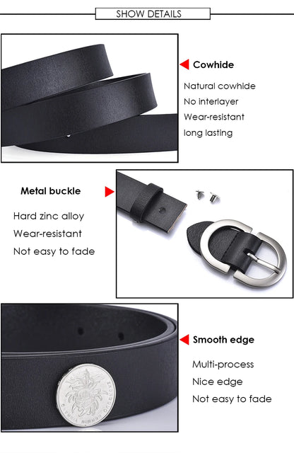 VATLTY Women's Leather Belt – Authentic Cowhide with Golden Alloy Buckle, Jeans & Trousers Belt (ZK105)