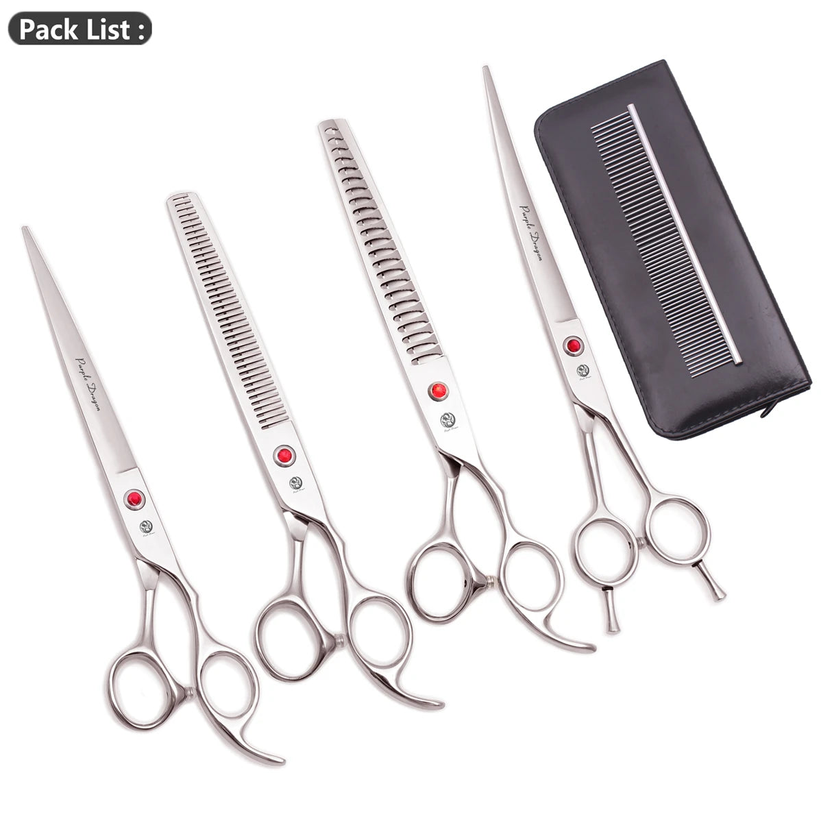 8-inch Purple Dragon Japan 440C Dog Grooming Scissors – Curved Chunker & Thinning Shears with Case (Model Z3015)
