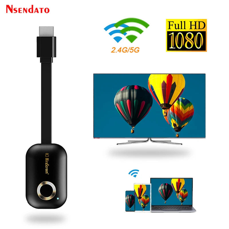 Mirascreen G9 Plus 4K Wireless Display Dongle - 2.4G/5G H.265 Wifi for Miracast, Airplay, DLNA from Android/iOS to TV