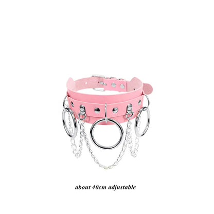 Pink Gothic Collar Necklace – Trendy Rock Leather Heart with Rivets, Harajuku Punk Choker Jewelry for Women, Gift Idea