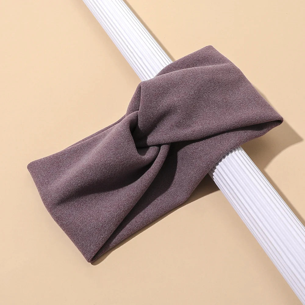 Women’s Elegant Solid Cross Woolen Elastic Headband – Thickened Warm Fashion Hairband Turban Bandana for Outdoor Casual Wear