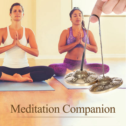 2.6in Handcrafted Tibetan Tingsha Cymbals - Meditation Bell with Buddhist Eight Auspicious Symbols