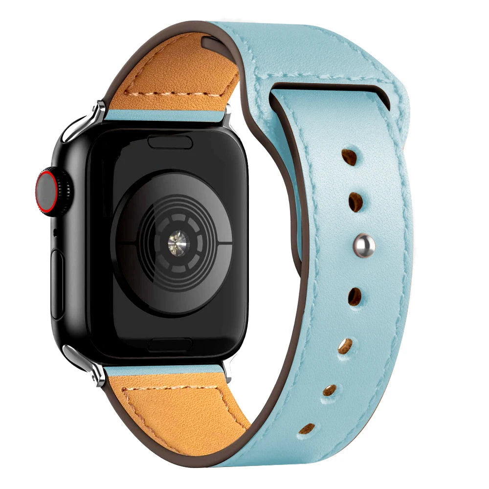 Leather Band for Apple Watch Ultra 2 – Compatible 49mm/45mm/44mm/41mm/40mm/38mm, Wrist Bracelet Strap for iWatch Series 3–9, SE, 4, 5, 6, 7, 8 & 9