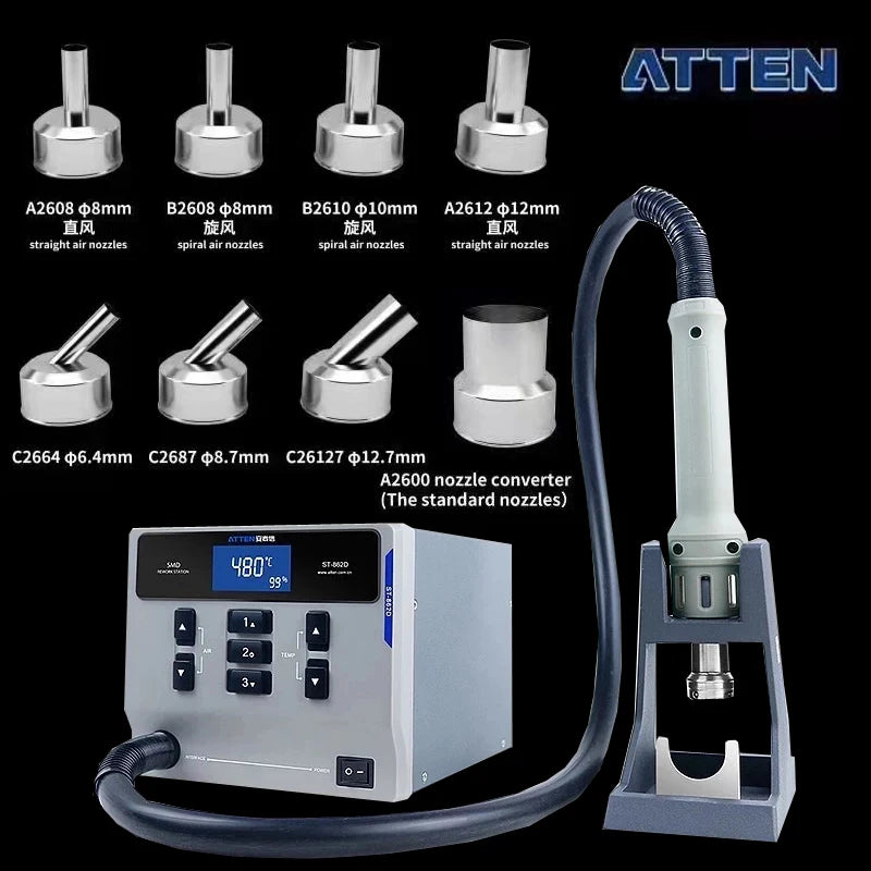 ATTEN ST-862D 1000W Hot Air Gun - Digital Display BGA Rework Station, Automatic Sleep Desoldering Repair Tool (110V/220V)