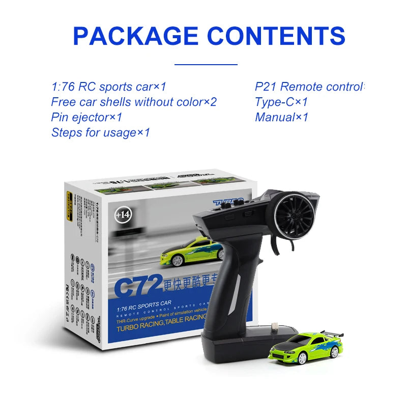 Turbo Racing 1:76 RC Drift Car | C64/C72/C73/C74 with Gyro & Full Remote Control for Kids & Adults