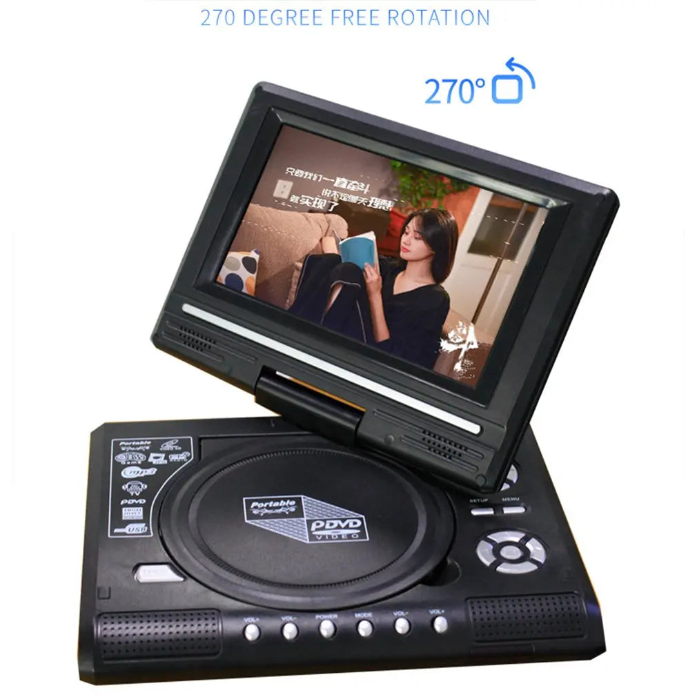7.8-Inch Portable HD DVD Player - 16:9 Rotating LCD Screen with USB, SD Card, CD, MP3 & Game Support