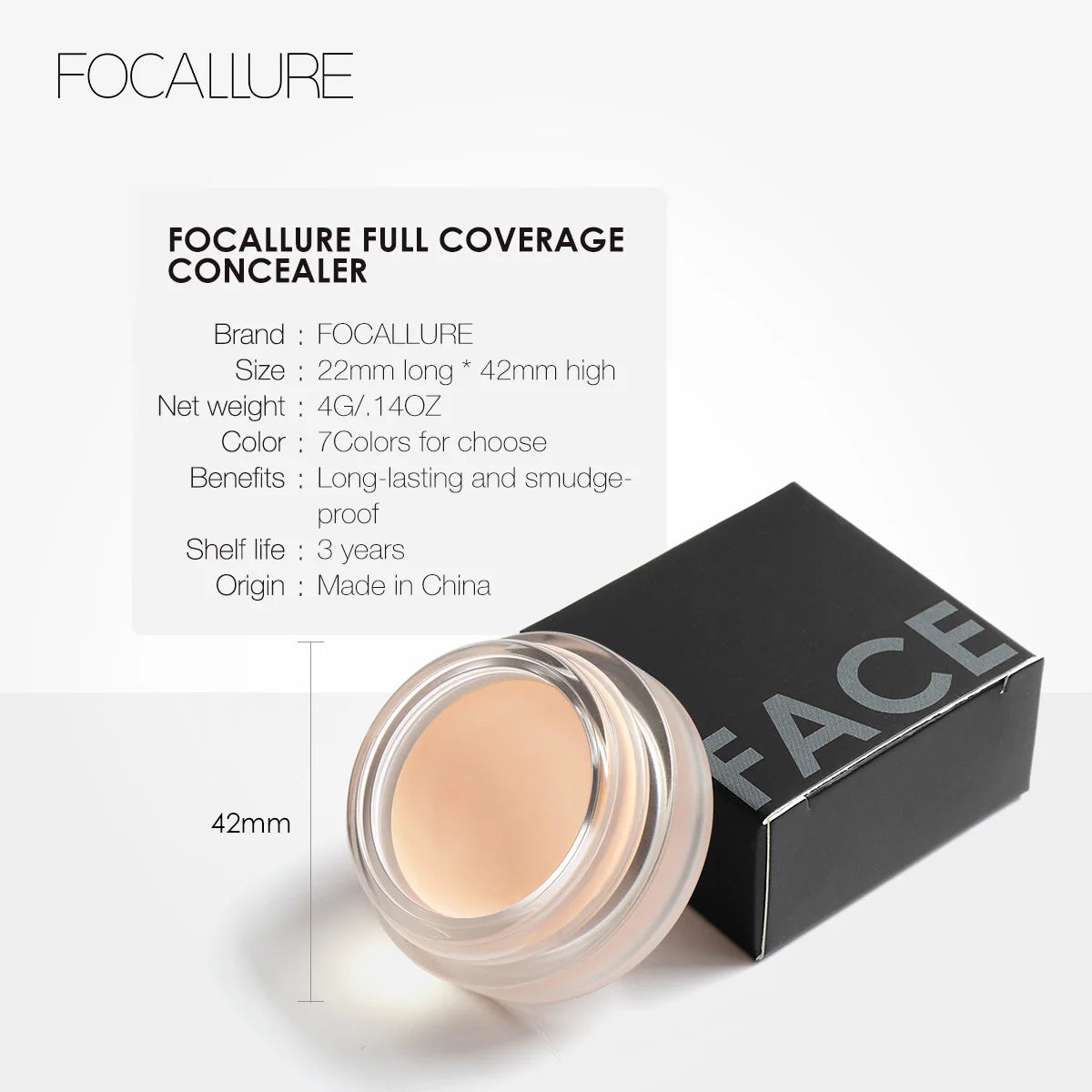 FOCALLURE Full Coverage Concealer Cream – Waterproof, Long-Lasting, Oil-Control & Lightweight Moisturizing Foundation Makeup