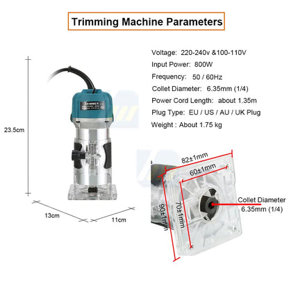 800W 30000RPM Electric Wood Router – 1/4 Inch Woodworking Trimmer & Carving Milling Tool