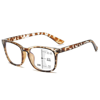 CRIXALIS Square Progressive Reading Glasses – Multifocal Anti-Glare Computer Eyewear for Men & Women, UV400 Protection