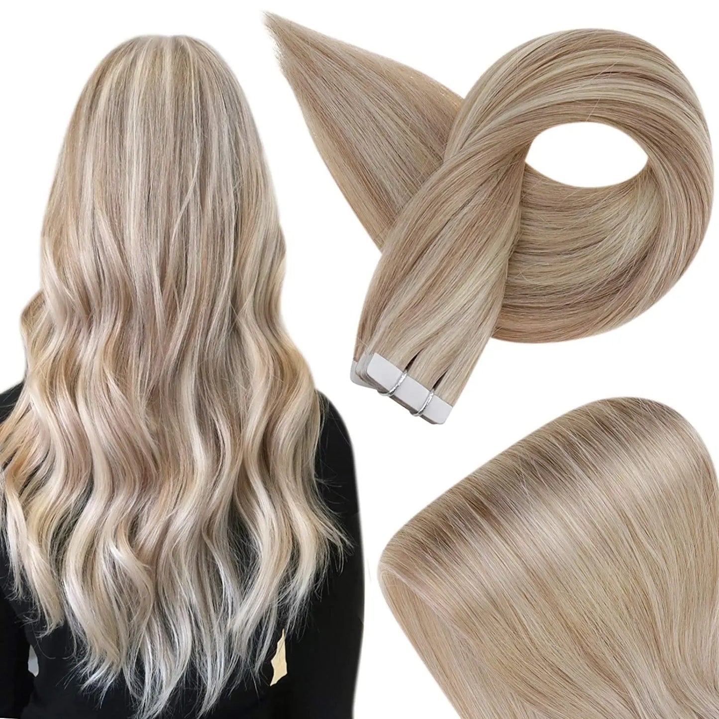 Full Shine Blonde Tape-In Hair Extensions – 100% Remy Human Hair, Double-Sided, Straight, Silky & Comfortable for Women
