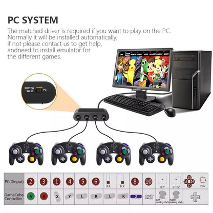 4-Port GameCube Controller Adapter – USB Converter for Nintendo Switch, Wii U, PC, and NGC – Star Fighting Game Support
