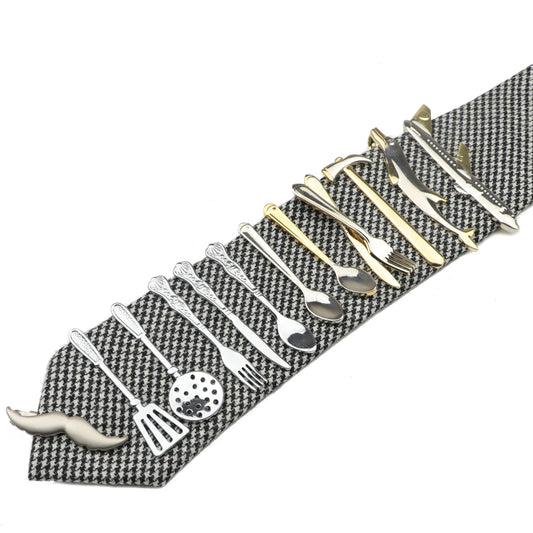 Men’s Stainless Steel Tie Clip - Car Airplane Fork Spoon Shape Necktie Pin Gift Accessory