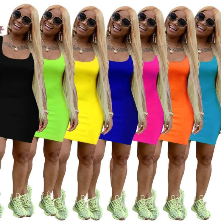 Women's Summer Solid Color Strap Dress - Casual Sleeveless Everyday Fashion Mini Dress