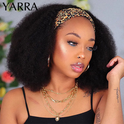 Afro Kinky Curly Headband Wig for Black Women – 180% Density Brazilian Remy Full Machine Made Human Hair Wig (YARRA)