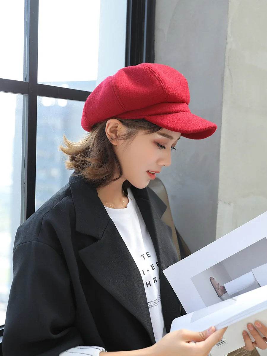 Autumn & Winter Wool Hats for Women – Solid Plain Octagonal Newsboy Cap & Casual Beret for Men & Ladies