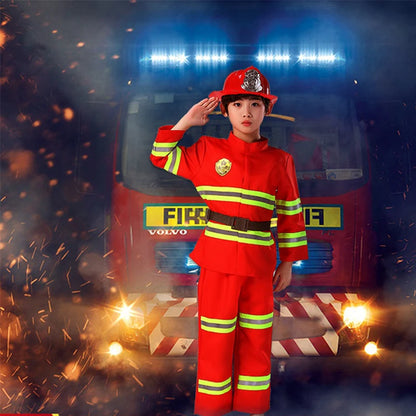 Kids Firefighter Costume – Halloween Sam Fireman Uniform Role Play Outfit for Boys Party & Cosplay Gift