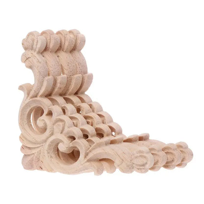 4pcs Wood Carved Corner Applique - Unpainted Furniture Cabinet Frame Decorative Onlay 12x12cm