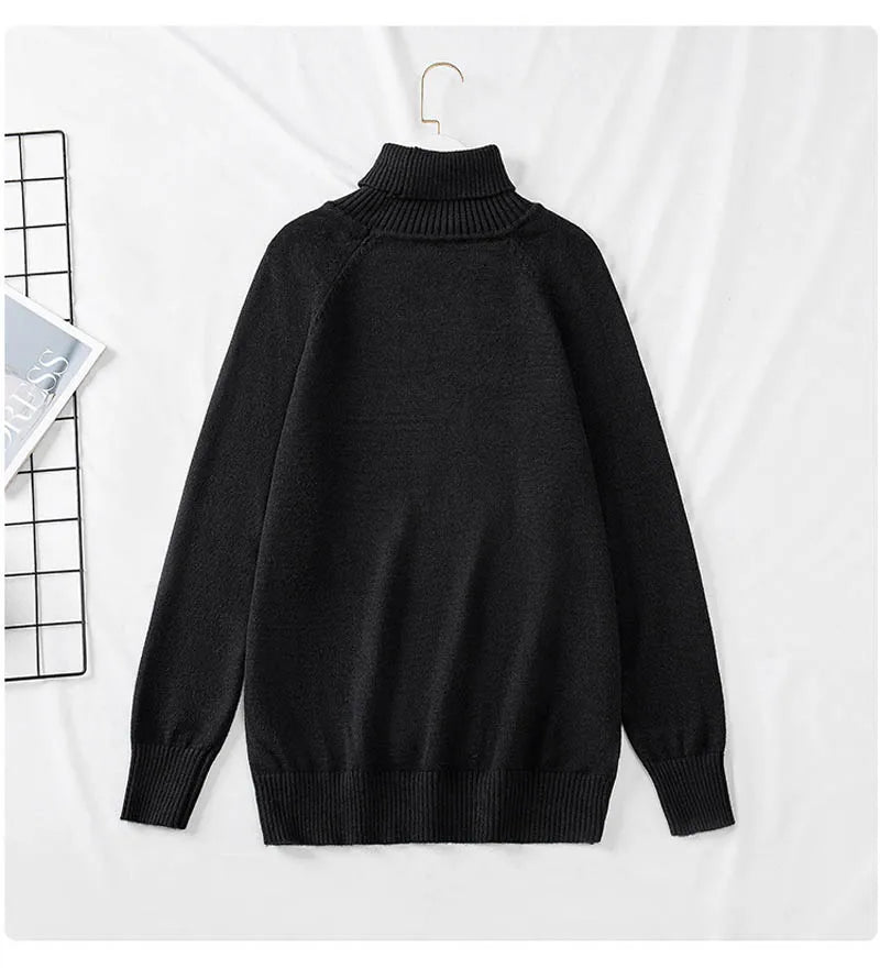 Plus Size 170Kg Women's Turtleneck Knitted Sweater – Loose Fit Pullover, Bust 160cm, Black/Red, 5XL-10XL
