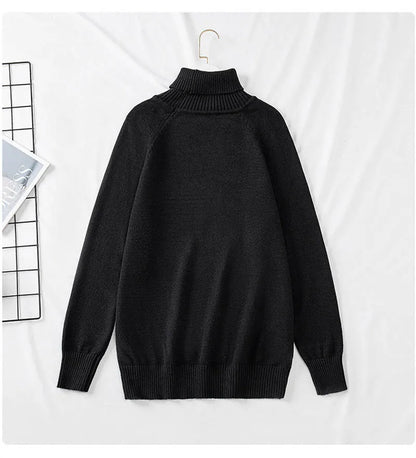 Plus Size 170Kg Women's Turtleneck Knitted Sweater – Loose Fit Pullover, Bust 160cm, Black/Red, 5XL-10XL