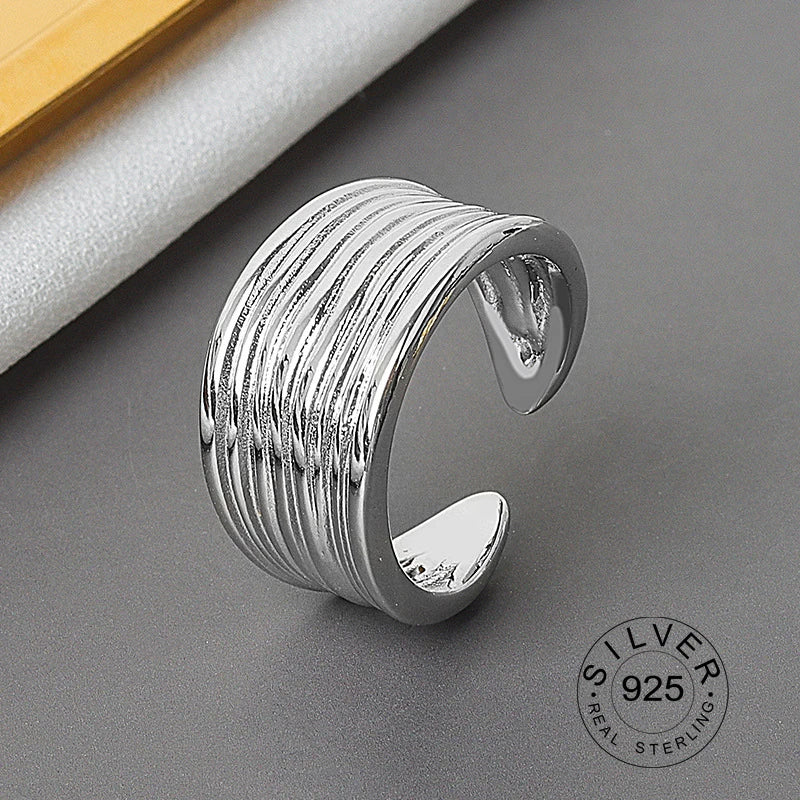 925 Sterling Silver Women’s Open Wave Ring – Irregular Wide Noodle Design Gift