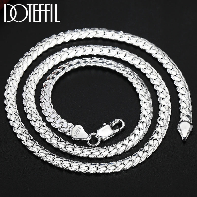 DOTEFFIL 925 Sterling Silver Side Chain Necklace & Bracelet – 6mm, 8-24 Inch, Fashion Charm Wedding Jewelry for Women & Men
