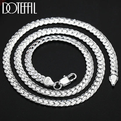 DOTEFFIL 925 Sterling Silver Side Chain Necklace & Bracelet – 6mm, 8-24 Inch, Fashion Charm Wedding Jewelry for Women & Men