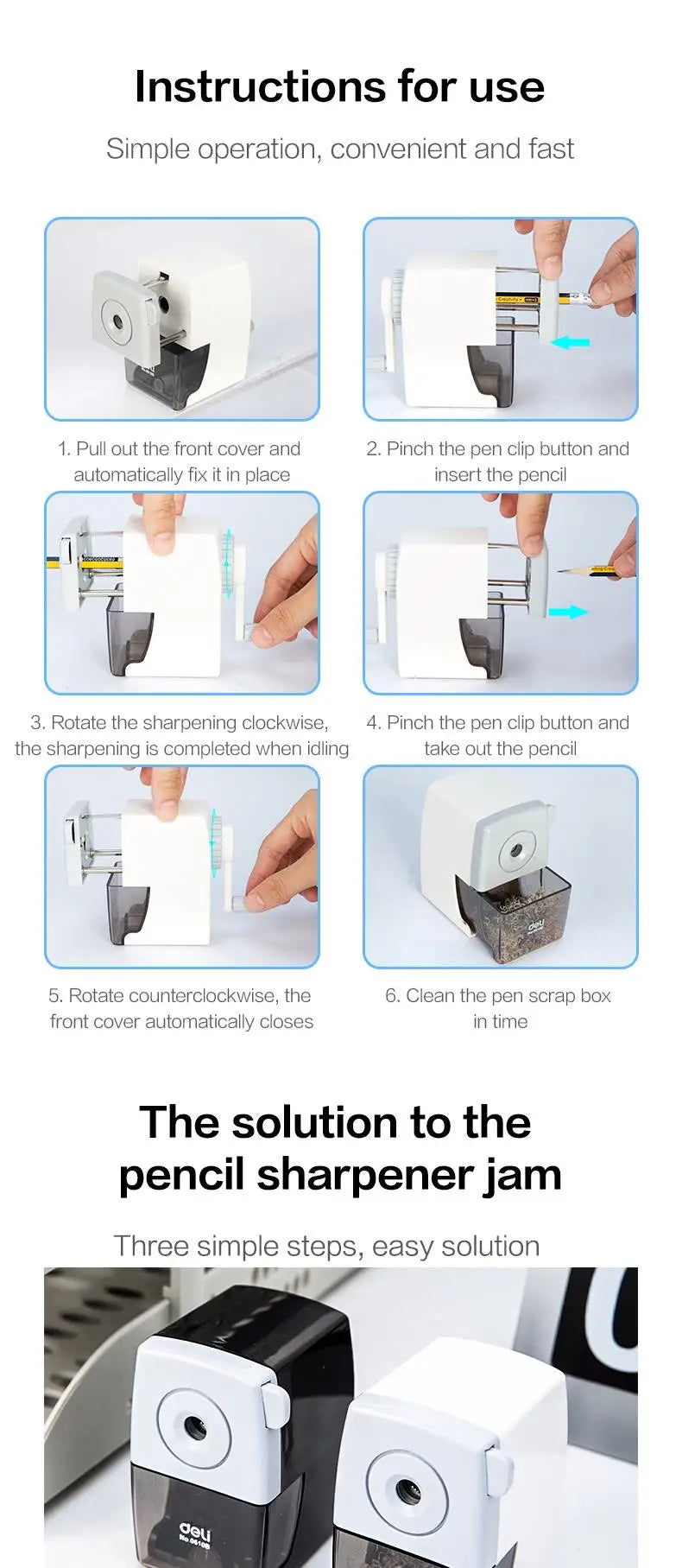 DELI Rotary Pencil Sharpener – Office & School Table Cutter Stationery Tool