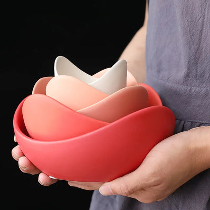 Lotus Ceramic Bowl Set - Flower-Shaped Fruit, Salad & Dinner Plates with Decorative Storage Design
