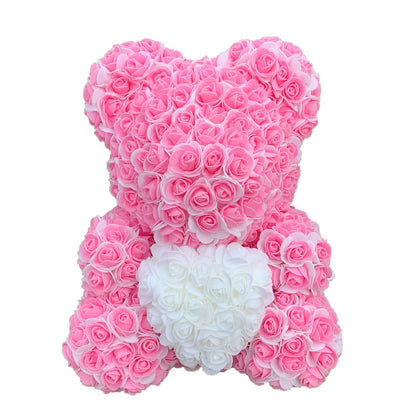 2024 40cm Rose Bear – Heart-Shaped Artificial Flower Teddy Bear for Valentine’s, Wedding, Birthday & Christmas Gifts
