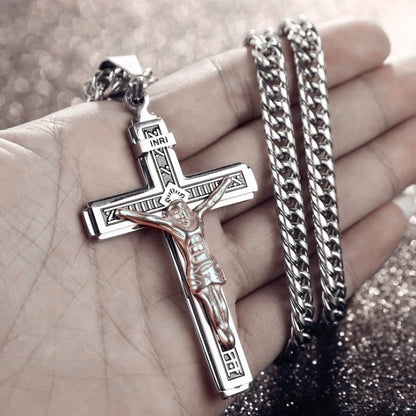 Vintage Jesus Cross Pendant Necklace – Catholic Christian Amulet Jewelry for Men & Women Religious Prayer Gift